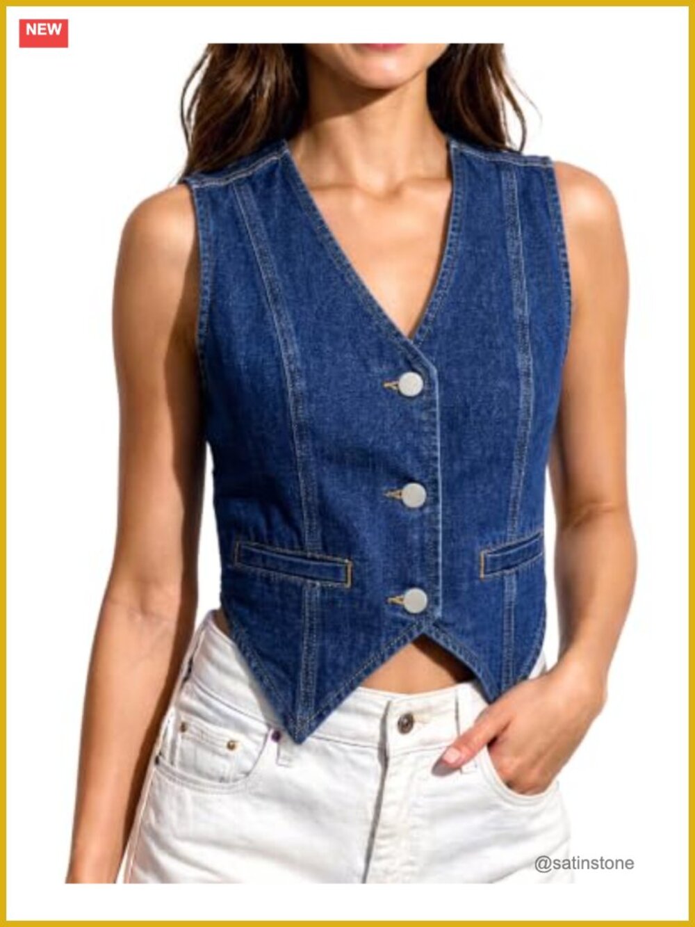 Women's Stretch Denim Vest Sleeveless Button-Up Layering Vest